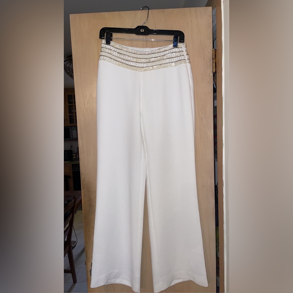 Cache’ white dress pants embellished beaded sequins waist size 2